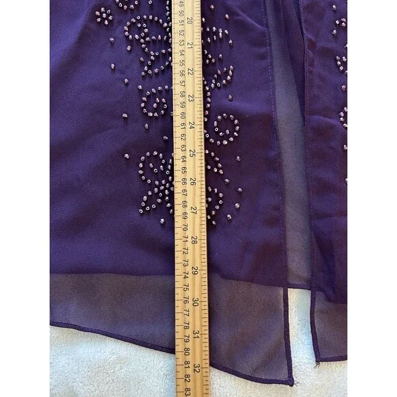 Catherine's 20W Petite Size Beaded Sheer Chiffon Kimono Cardigan Plum Open Front - Picture 7 of 9